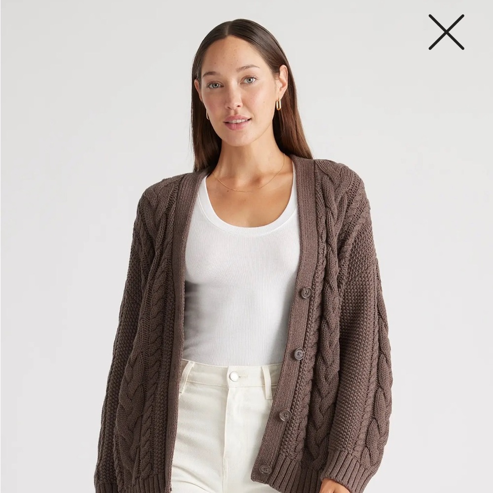 Quince Women's Brown Cable Knit Cardigan